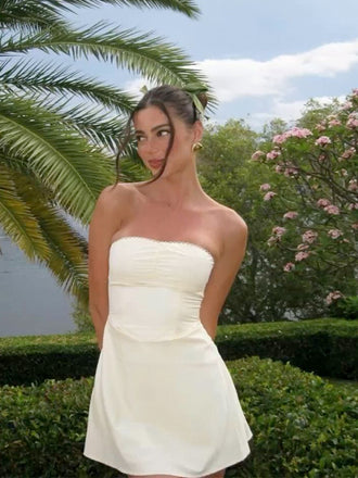 Elegant  Strapless Ivory Balletcore Soft Satin Short Homecoming Dress, PD382261