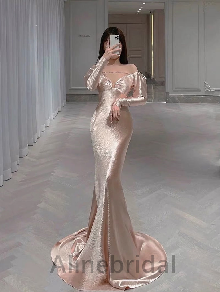 Elegant V-neck Off shoulder Mermaid Long Prom Dress, PD3569