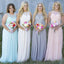 Small Round Neck Top Lace Different Colors Chiffon Floor-Length Cheap Maxi Bridesmaid Dresses, WG110