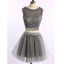 Two pieces grey lace tulle homecoming prom dresses, CM0003