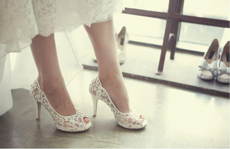 Fashion Fish Toe Ivory Lace High Heels Wedding Bridal Shoes, S013