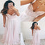 Long Spaghetti Strap Chiffon A-line Lace Applique Beads V-neck Baby Pink Prom Dress Wedding Dress, AB1088