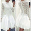 Long Sleeve White lace tight special Rehearsal homecoming prom dresses, BD00175