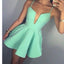 Short Mint Green Spaghetti Straps Simple V-neck A-line sexy freshman homecoming dresses, BD00190