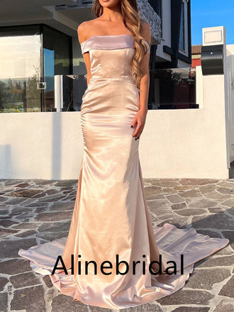 Elegant Pink Off the Shoulder Sleeveless Mermaid Long Prom Dress, PD3556