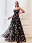 Floral Elegant Sweetheart Black A-line  Long Prom Dress, PD3520