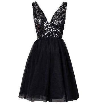 Sequined sparkly open back V-neck sexy Evening Cocktail homecoming prom dress,BD0051
