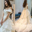 Long A-line Off Shoulder Glamorous Floor-Length Princess Lace Ruffles Wedding Dresses, WD0090