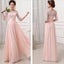 Most Popular Junior Half Sleeve Top Seen-Through Lace Prom Dress Blush Pink Long Bridesmaid Dresses, WG27