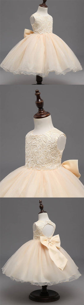 Beige Lace Top Sleeveless Flower Girl Dresses, Popular Tulle Flower Girl Dresses,  FG039