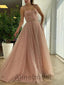 Elegant Square Sleeveless A-line Long Prom Dress, PD3593