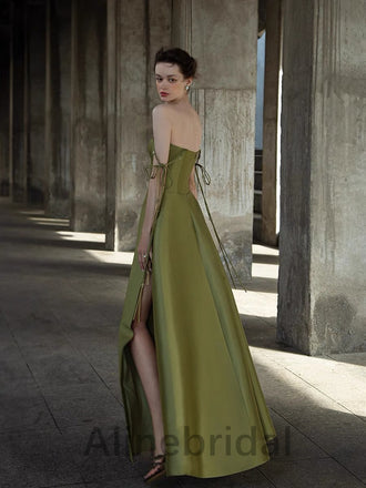 Elegant Olive Green Strapless Sleeveless A-line Long Prom Dress, PD3577