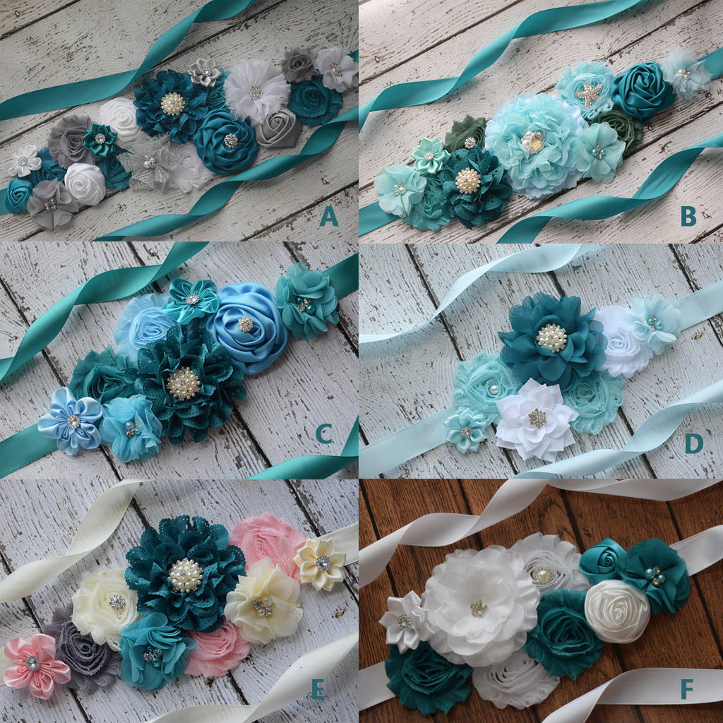 Teal Sash, Baby blue Sash, Flower Belt, Flower Girl Sash, Bridesmaids Sash,Maternity Sash, SA0031