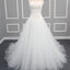 Elegant Simple Pleating Strapless Lace Appliques Long A-line Chapel Trailing Wedding Dress, AB1105