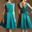 Junior Cap Sleeve Lace Top Satin Teal Green Knee-Length Inexpensive Bridesmaid Dress, WG37