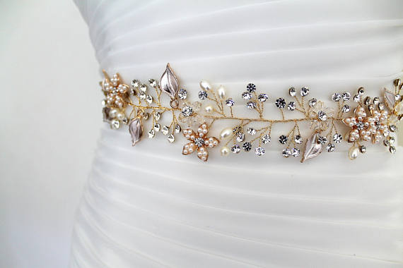 Rose Gold Floral Bridal Belt,Wedding Belt,Crystal Rhinestones Girl Sash, Leaves Sashes, SA0027