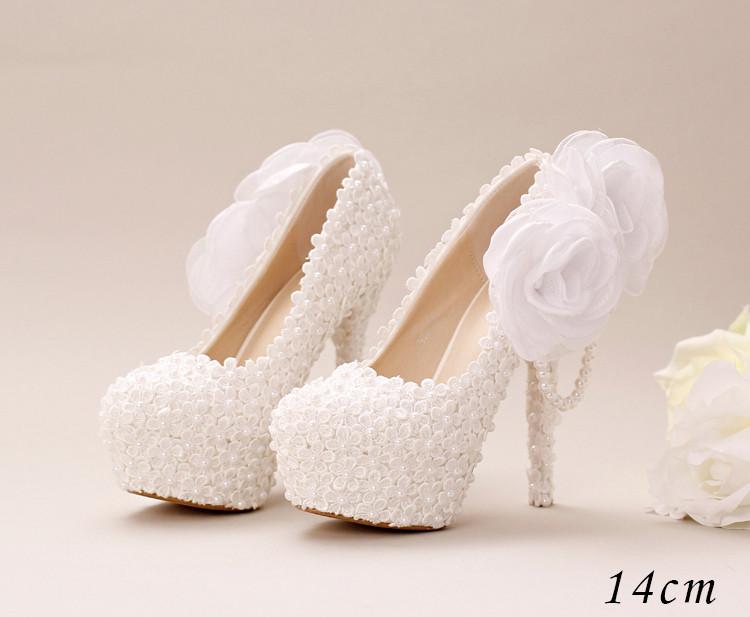 Pointed Toe Lace Pearls Wedding Shoes With Handmade Flowers, S033