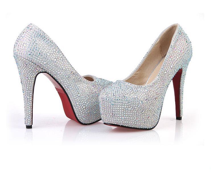 Rhinestone High Heels Platform Shoes Women Pumps Party Wedding Shoes, S034