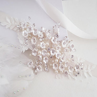 Gorgeous Beading Sash, White Lace Flowers Beading Sash,Elegant Girl Sash,Bridesmaids Wedding Sash, SA0013