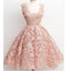 Peach Lace Scoop Neckline Short Cute homecoming prom dresses, CM0009