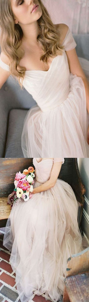 Simple Off Shoulder A-line Vintage Beach Modest Wedding Dress. AB1079