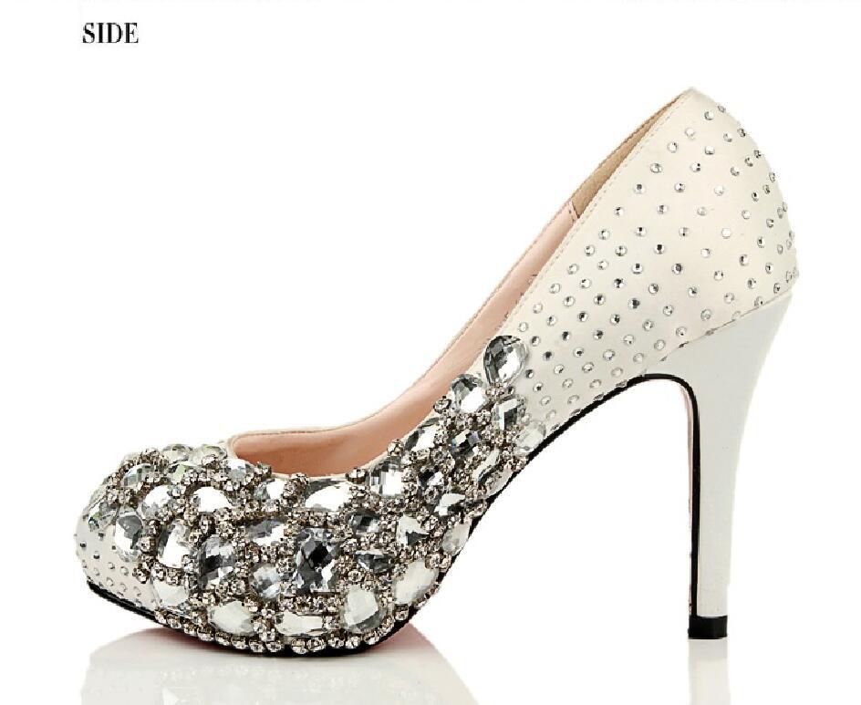 Fashion Handmade Rhinestone High Heels Pointed Toe Crystal Wedding Bridal Shoes, S024