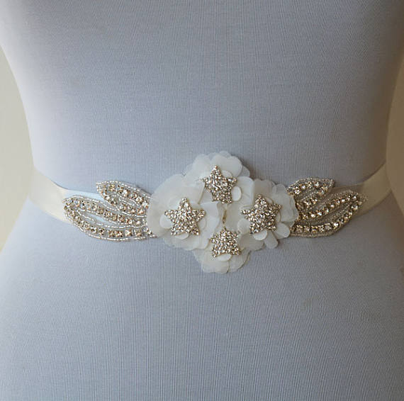 Beading Bridal Belt, Handmade Flowers Wedding Belt, Wedding Sash,Sparkly Star Belt, SA0019