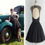 Short black open back simple unique freshman formal homecoming prom dresses,BD0090