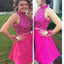 Rose red halter beaded two pieces freshman casual homecoming prom dress,BD0097