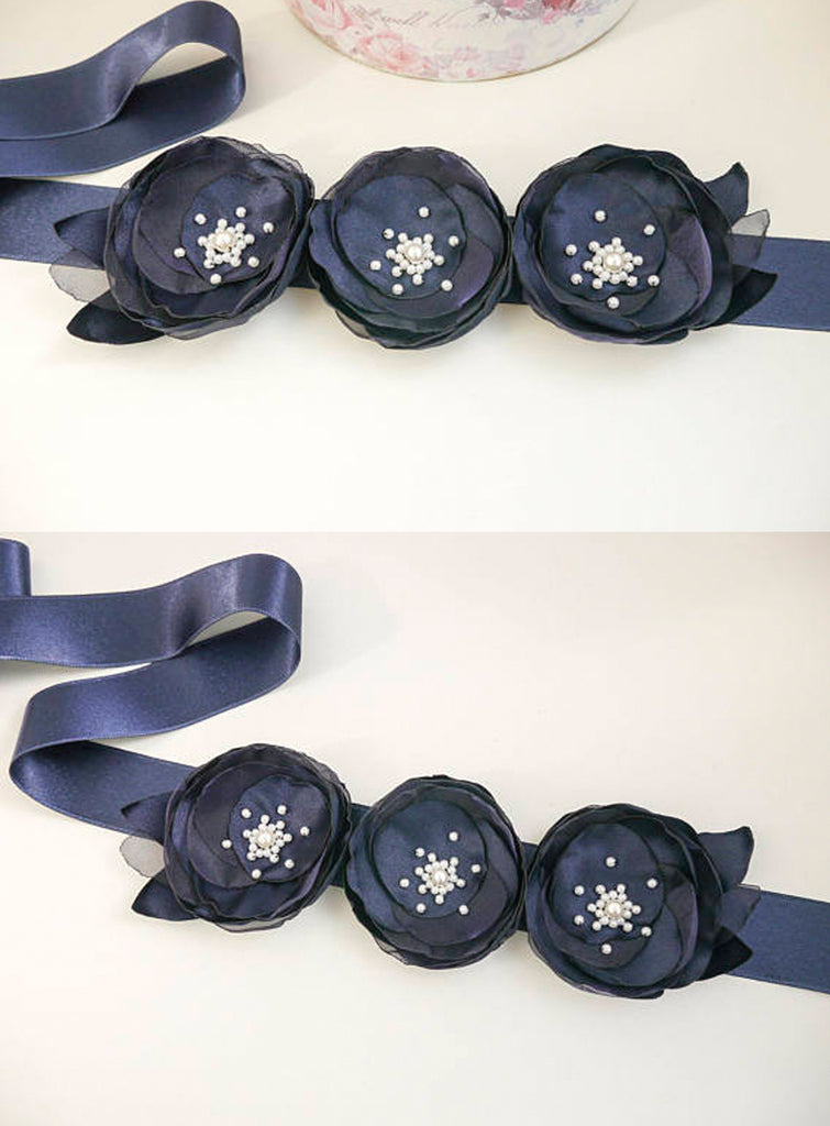 Nave Blue Sash, Handmade Flowers Girl Sash, Elegant Satin Sash, Bridesmaids Sash, SA0009