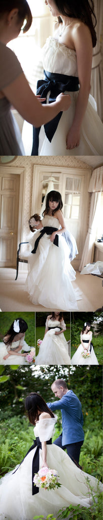 Simple Cheap Ivory Strapless Black Sash Elegant Sweet Ball Gown Wedding Dresses, AB1116