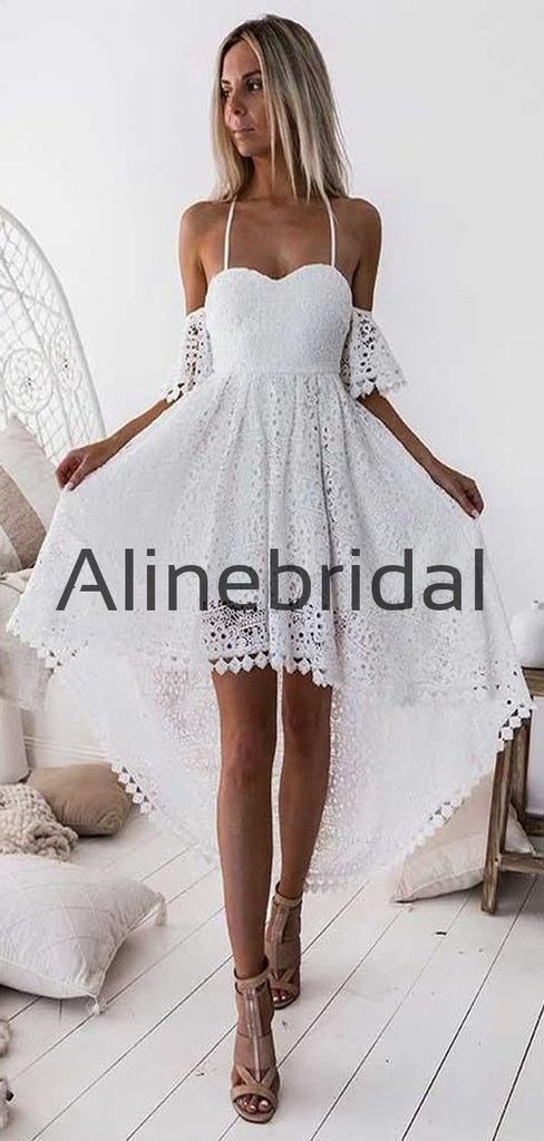 A-line Charming Lace Straps High-Low Homecoming Dresses HD100