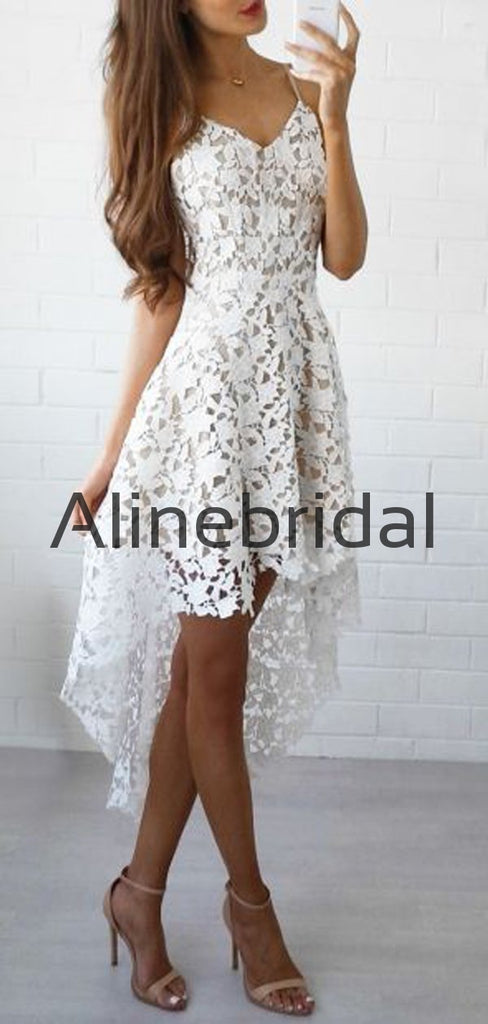 A-line Lace High-Low Spaghetti Straps Short Homecoming Dresses HD104