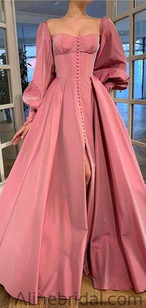Elegant Pink A-line Long Sleeves Modest Long Prom Dresses PD1033