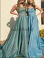 A-line Spahetti Staps Blue Green Stunning Sequin Cheap Prom Dresses PD1018