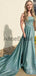 A-line Spahetti Staps Blue Green Stunning Sequin Cheap Prom Dresses PD1018