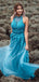 A Line Halter Neck Tulle Appliqued Floor Length Backless Prom Dress PD1037