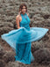 A Line Halter Neck Tulle Appliqued Floor Length Backless Prom Dress PD1037