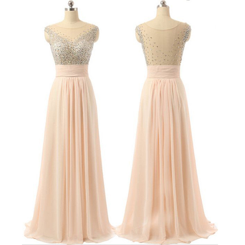 Blush Pink Beaded Chiffon See-through Back Charming Cocktail Evening Prom Dresses Online,PD0181