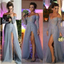 Popular Gray Off Shoulder Lace Side Slit Sexy Elegant Prom Dress. PD0021