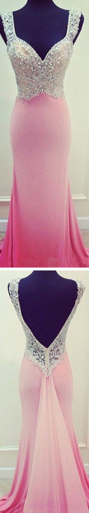 Long Pink Mermaid Open Back Sparkly Unique Custom Prom Dresses,PD0029