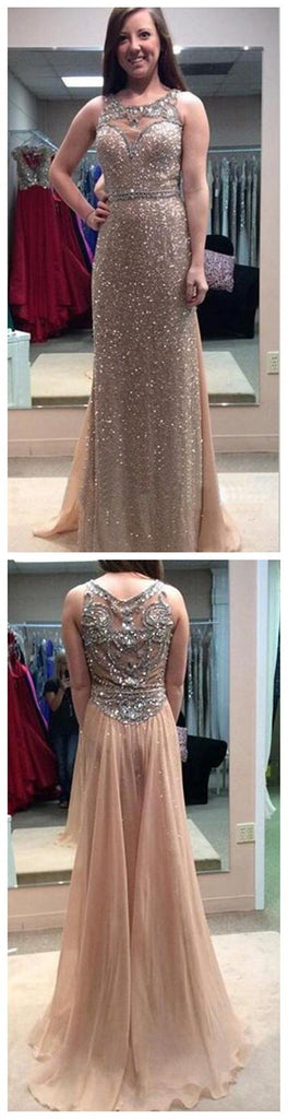 Long Column Sparkly Sequins Sleeveless Glitter Charming Sweep Trailing Prom Dress,PD0069