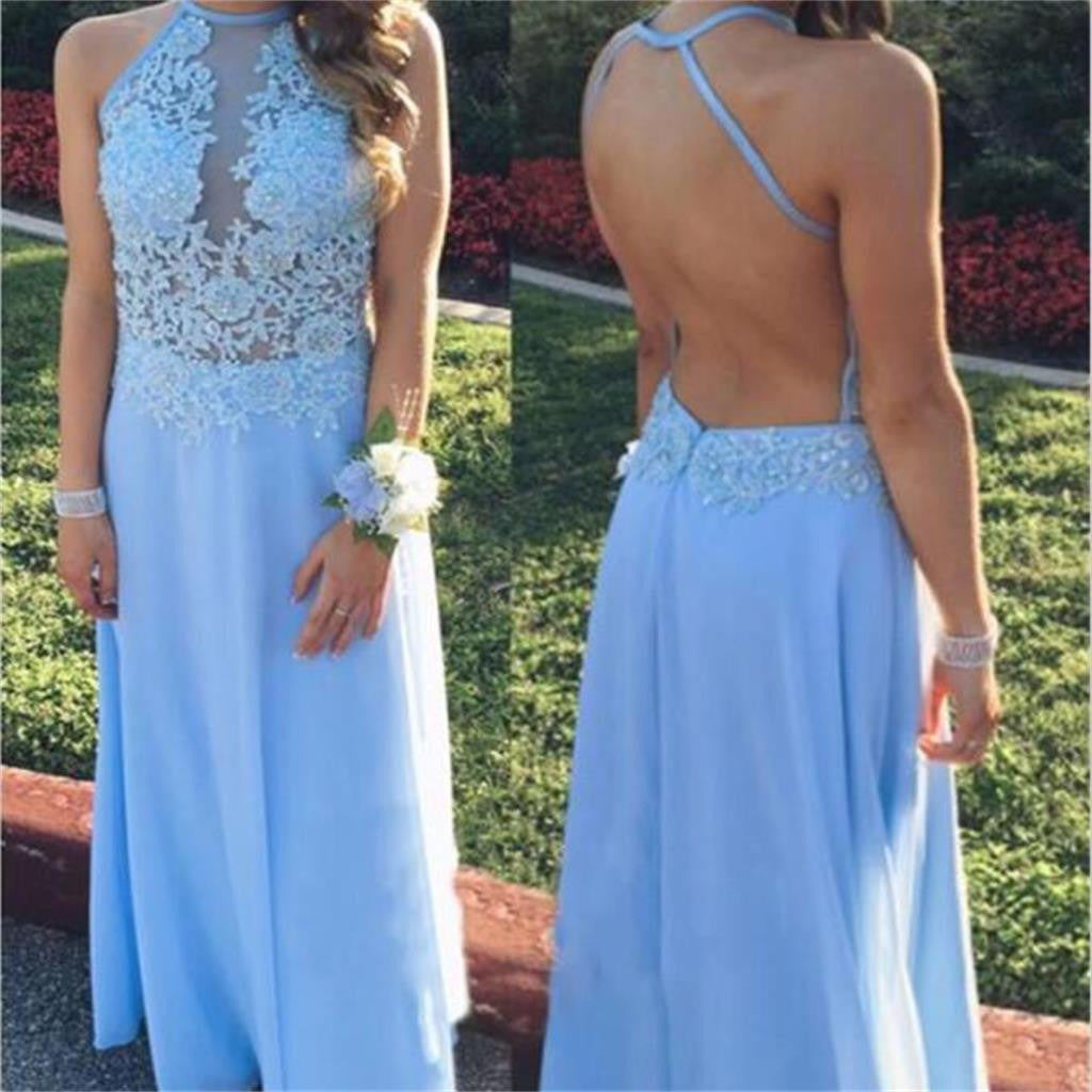 Long Custom Chiffon Blue Simple Affordable Prom Dress,PD0070