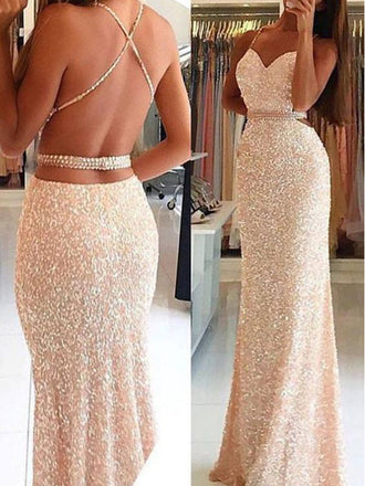 Backless Sexy Sequined Mermaid Spaghetti Straps Evening Party Formal Prom Dress,PD0051