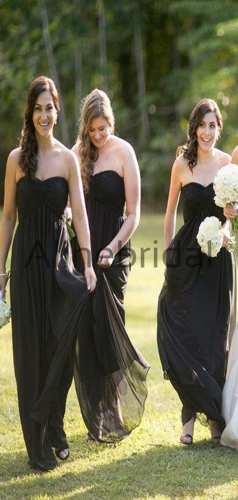 Black Chiffon Sweetheart Long Country Bridesmaid Dresses AB4201