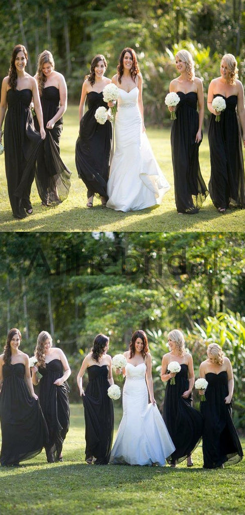 Black Chiffon Sweetheart Long Country Bridesmaid Dresses AB4201