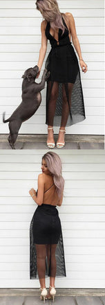 Black Tulle Sheath Backless Sexy See Through Prom Dresses,PD00115