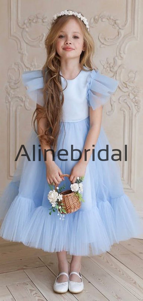 Blue Pink Tulle Cute Cheap Flower Girl Dresses FGS147