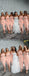 Blush Pink Fashion Unique Strapless Ankle Length Sheath Bridesmaid Dresses,AB4032