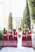 Burgundy Chiffon Unique Long Sleeveless V-neck A-line Bridesmaid Dresses , AB1228